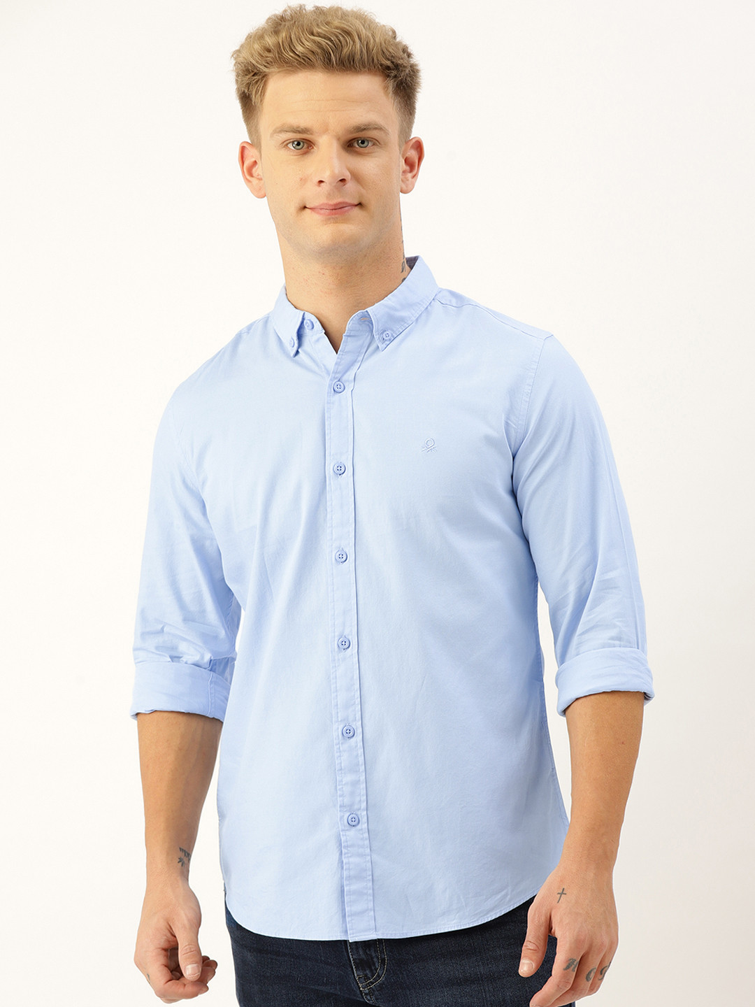 United Colors of Benetton Men Blue Slim Fit Solid Casual Shirt