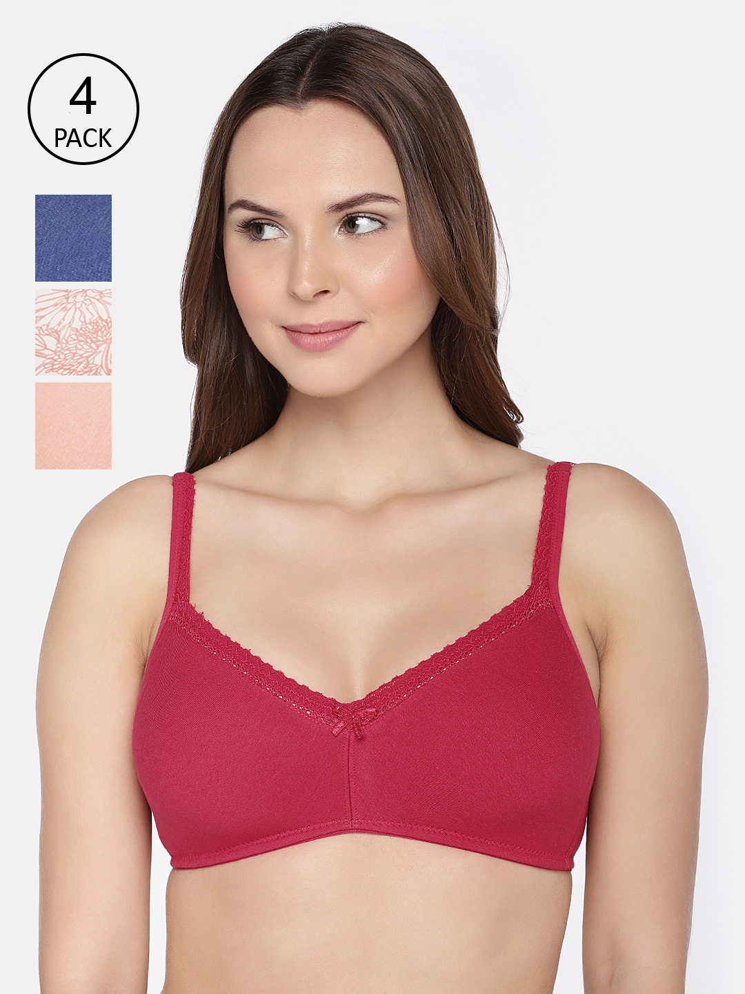 Buy Inner Sense Pack Of 4 Organic Cotton Antimicrobial Soft Laced  Sustainable Bra ISB017 - Bra for Women 12957762