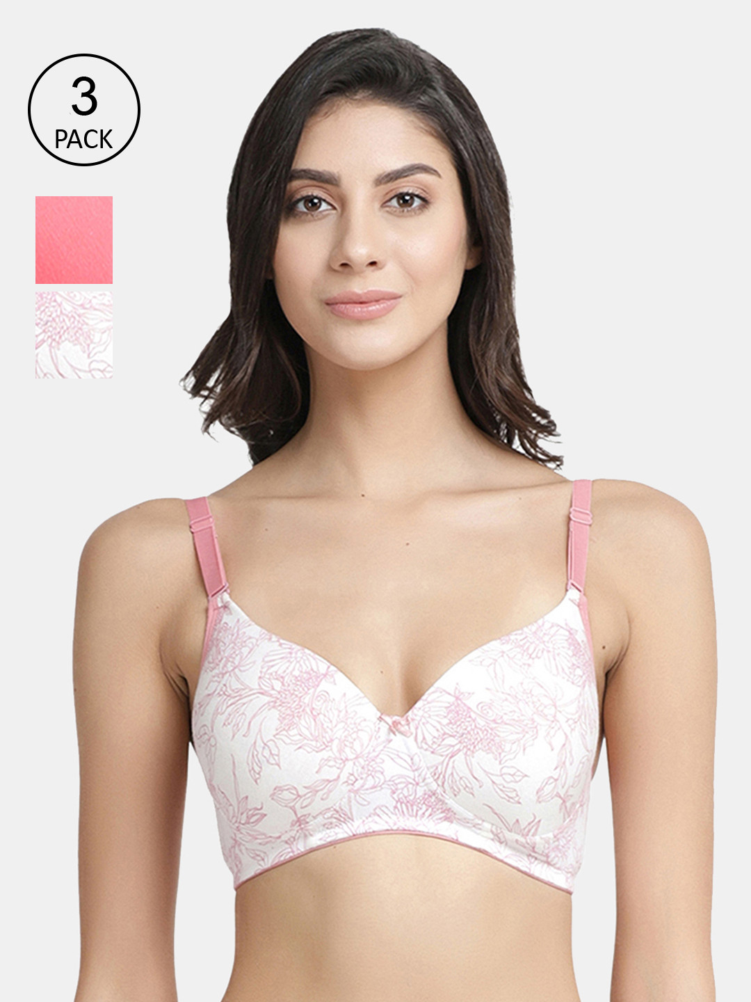 Inner Sense Pack Of 3 Pink Non-Wired Lightly Padded Organic Cotton T-shirt Bras ISB068