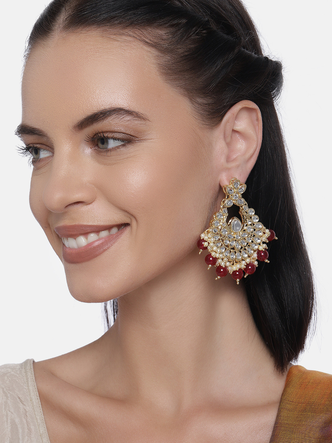 LAIDA Maroon & White Gold Plated Contemporary Drop Earrings