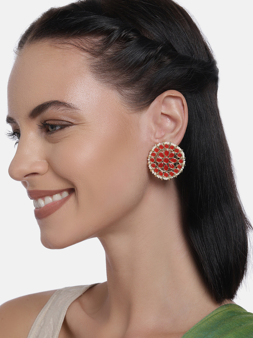 LAIDA Maroon Gold Plated Circular Studs