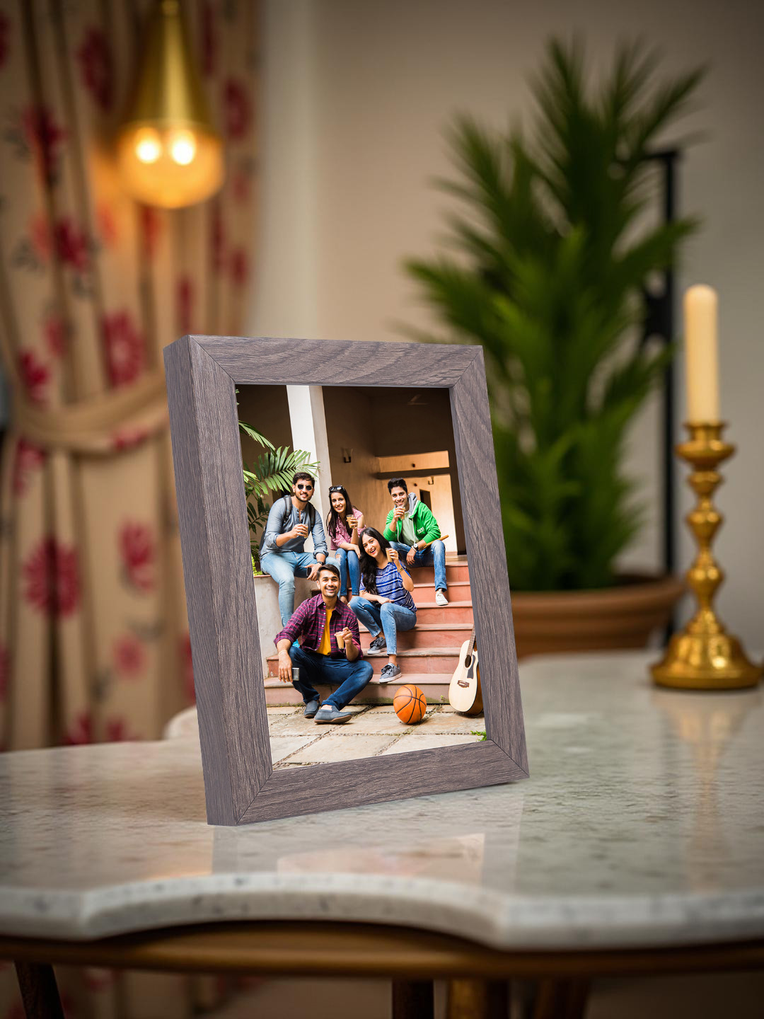 Golden Peacock Brown Solid Table-Top Wooden Photo Frame