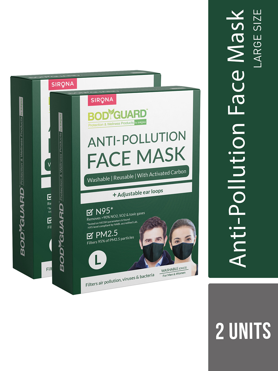 BOD GUARD Unisex Pack of 2 Black 5-Ply Reusable N95/KN95 Masks