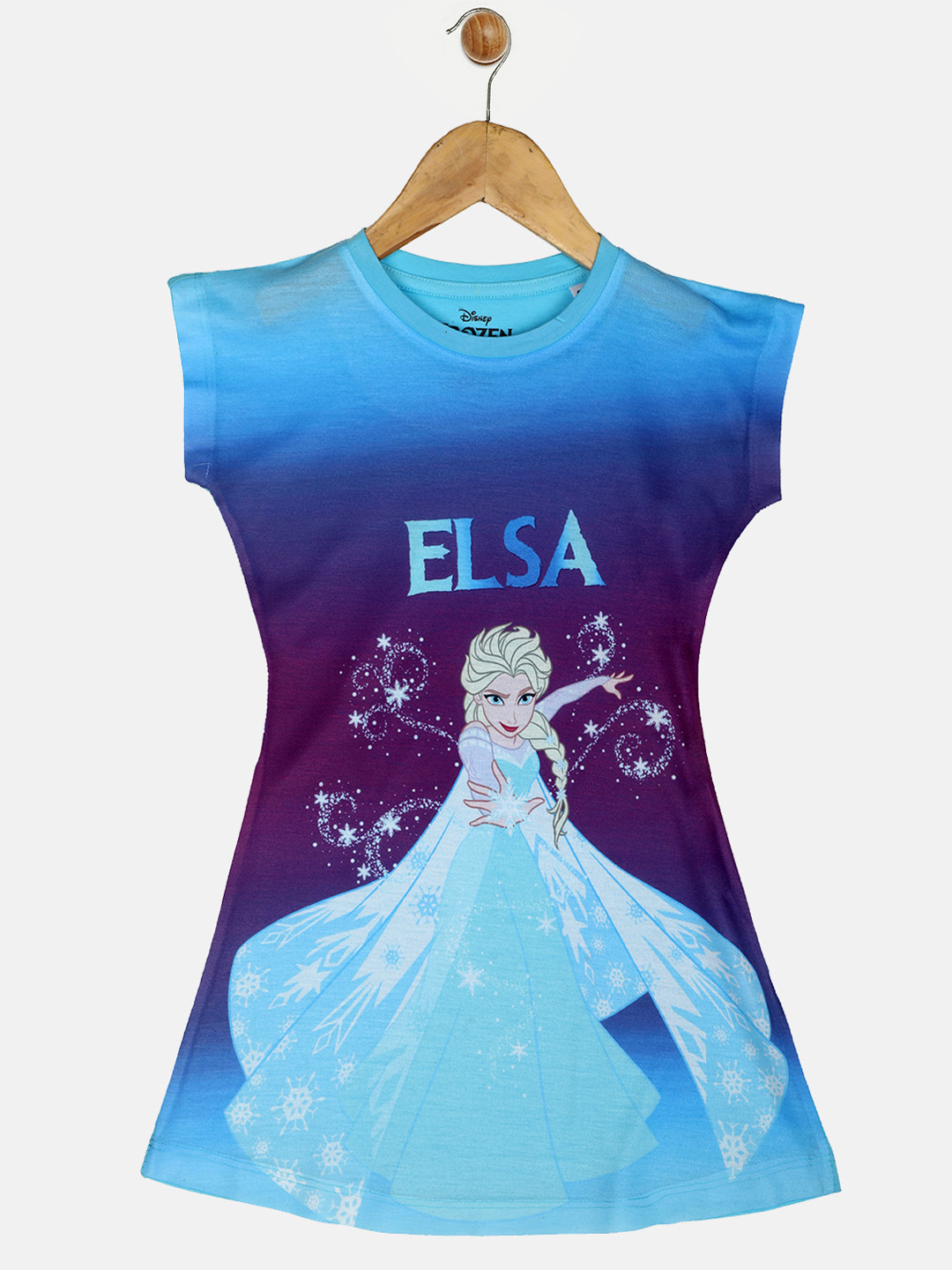 YK Disney Girls Blue Frozen Printed A-Line Dress