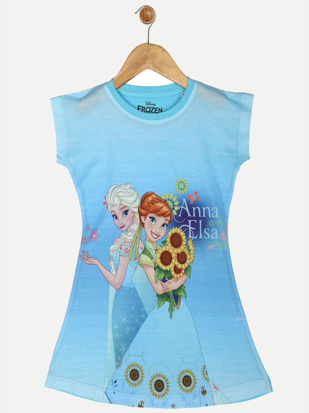 YK Disney Girls Blue Frozen Printed A-Line Dress