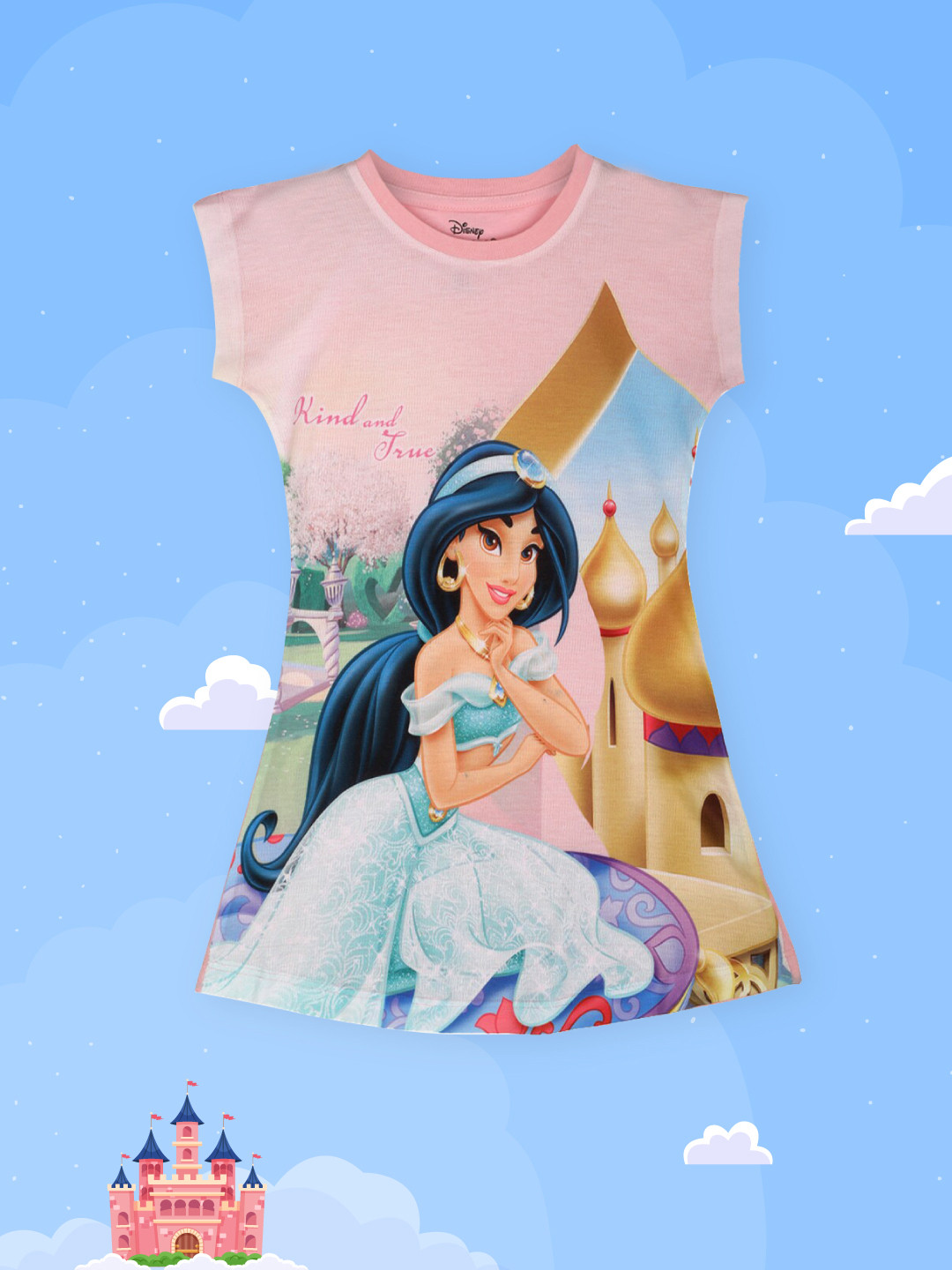 YK Disney Girls Pink Disney Princess Jasmine Print T-shirt Dress