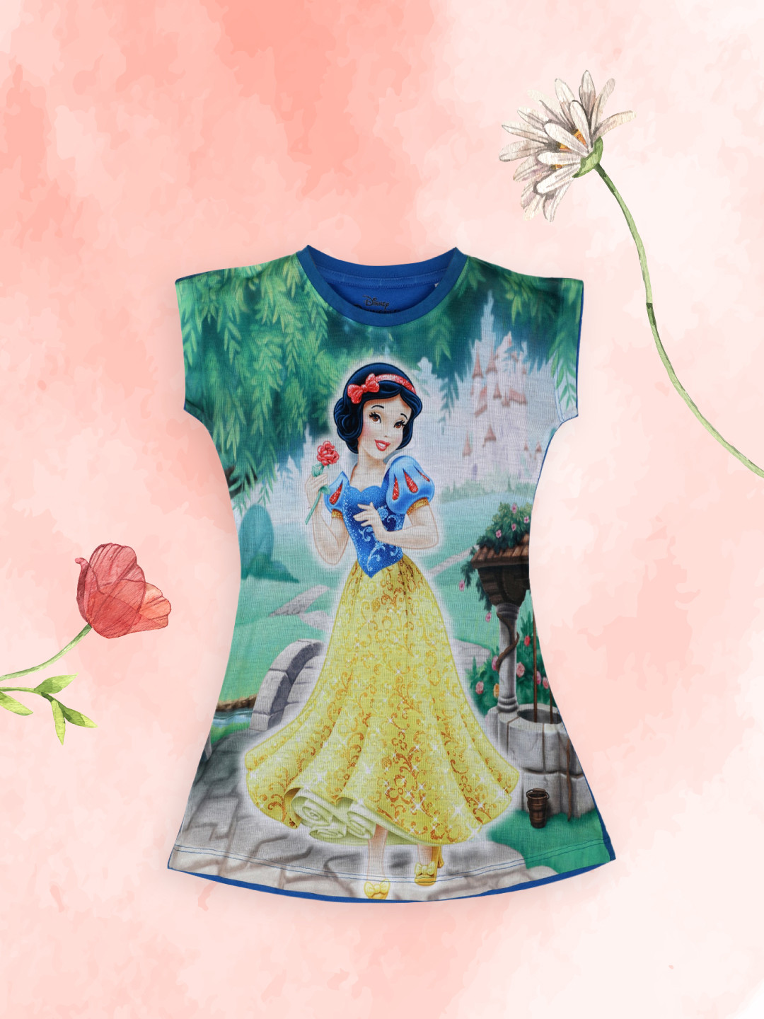 YK Disney Girls Blue Disney Princess Snow White Print T-shirt Dress