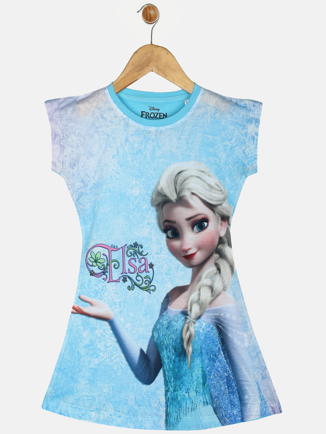 YK Disney Girls Blue Frozen Print A-Line Dress