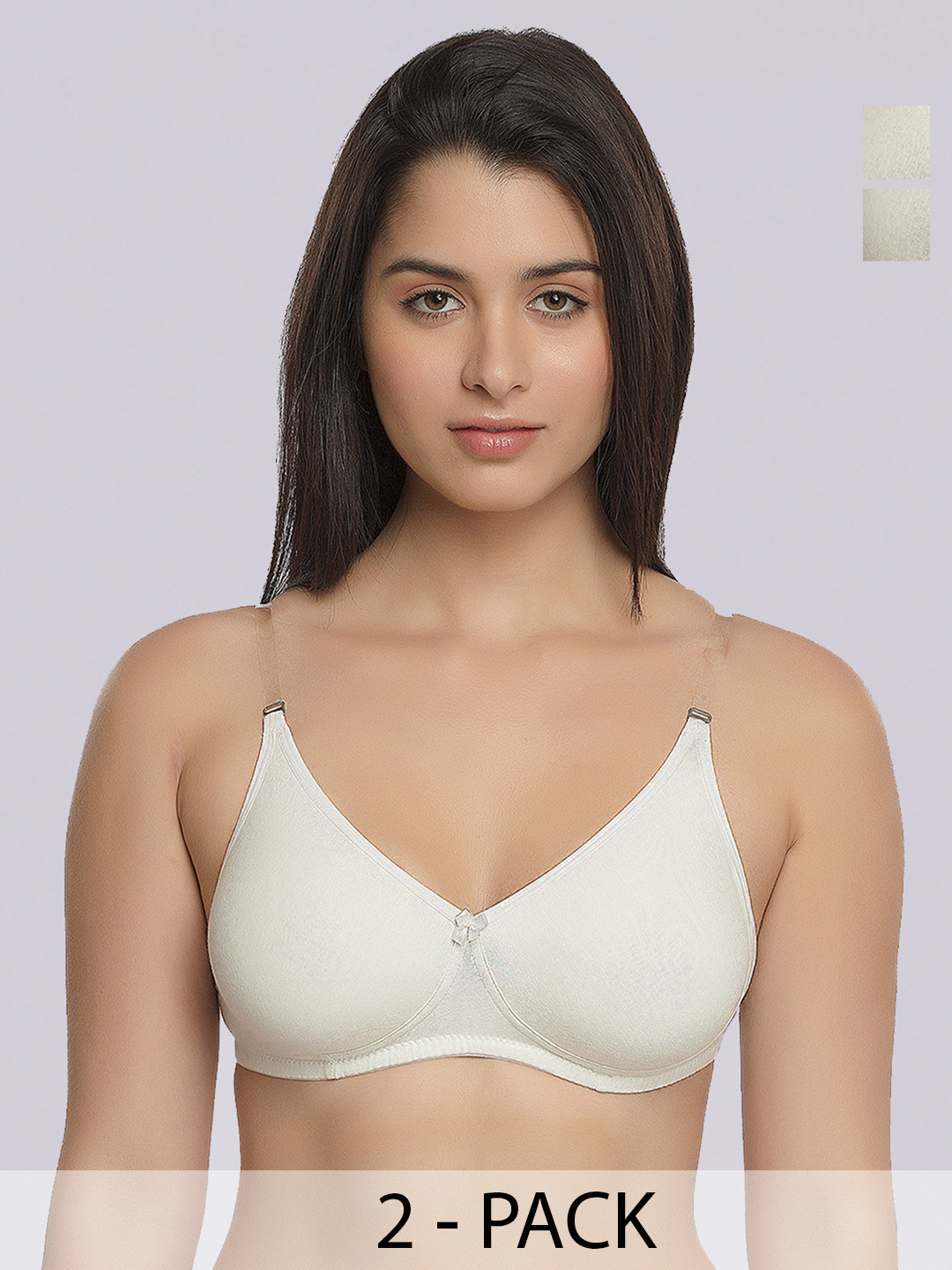Inner Sense Pack Of 2 White Solid Organic Cotton Antimicrobial T-shirt Bras ISB100