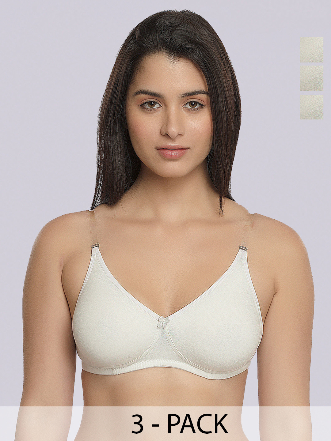 Inner Sense Pack Of 3 White Solid Non-Wired Non Padded Organic T-shirt Bras ISB100