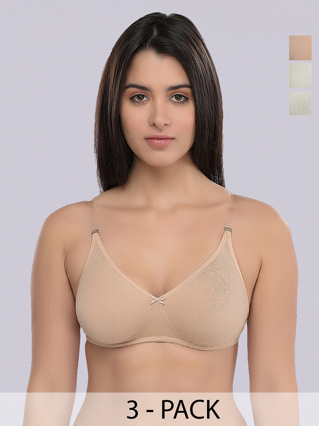 Inner Sense Multicoloured Pack of 3 Solid T-shirt Bra ISB100