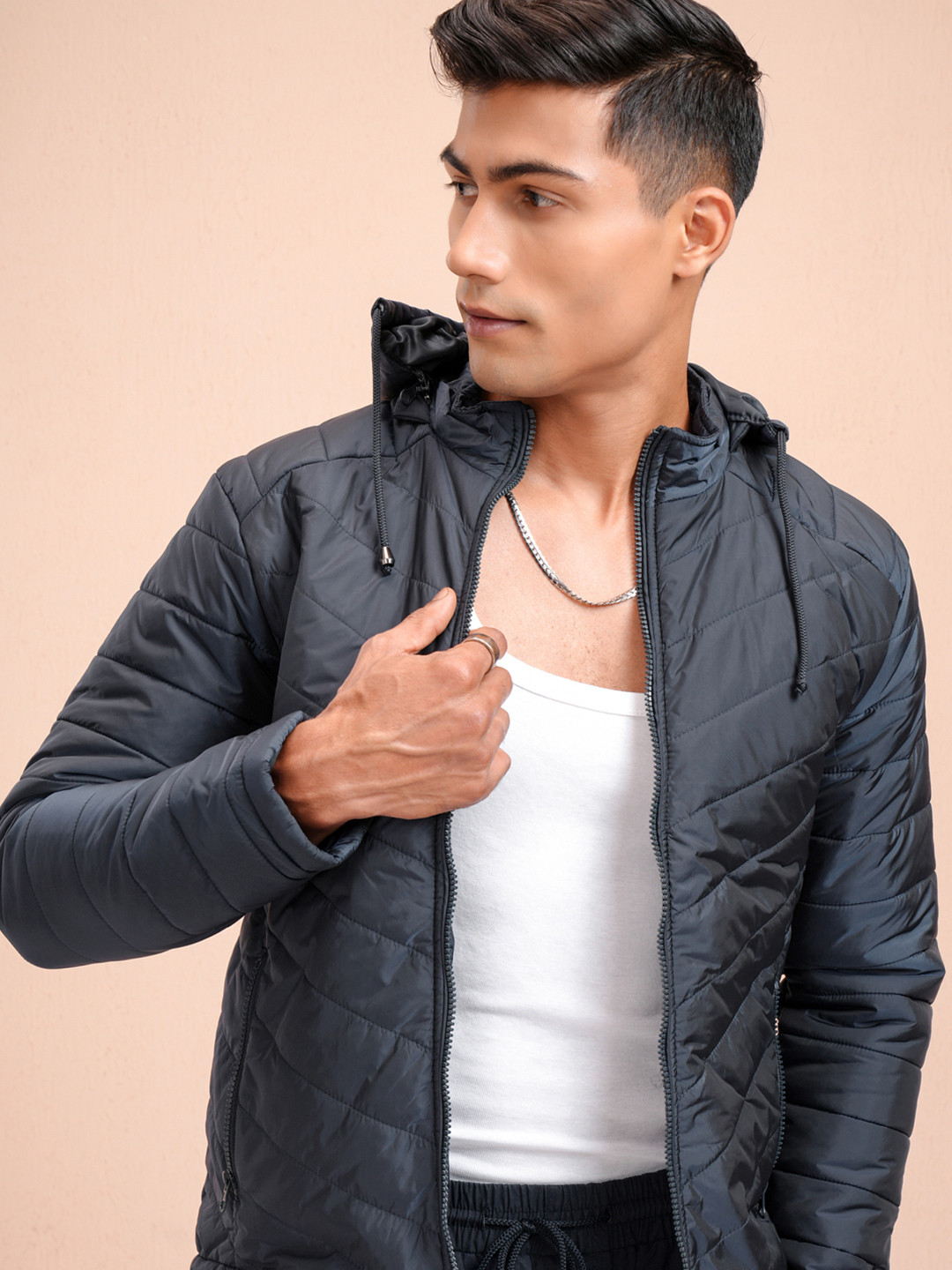 LOCOMOTIVE Men Navy Blue Colourblocked Puffer Jacket