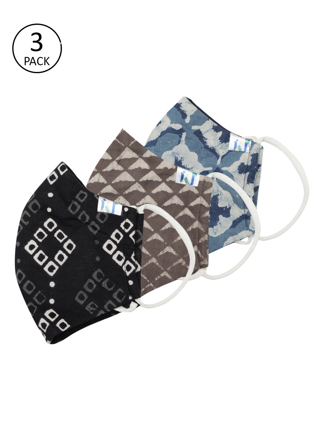 Kalakari India Men Pack of 3 4 Ply Handmade Pure Cotton Sustainable Outdoor Masks