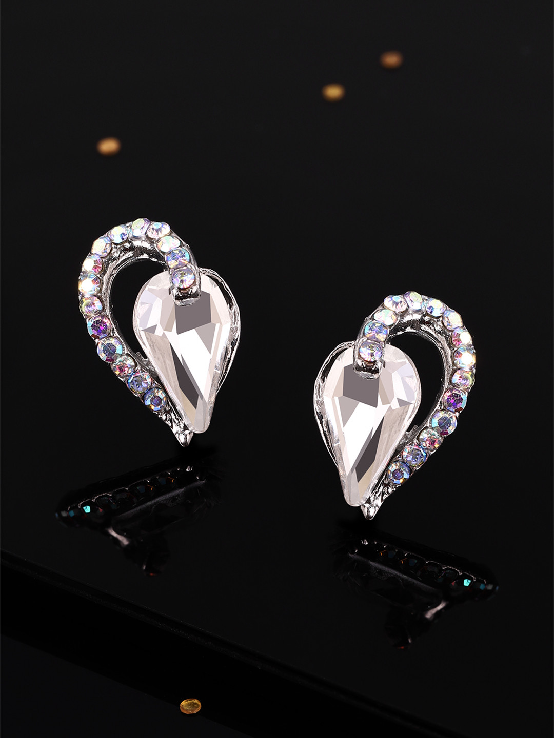 TOKYO TALKIES X rubans FASHION ACCESSORIES Silver-Toned Heart Shaped Studs