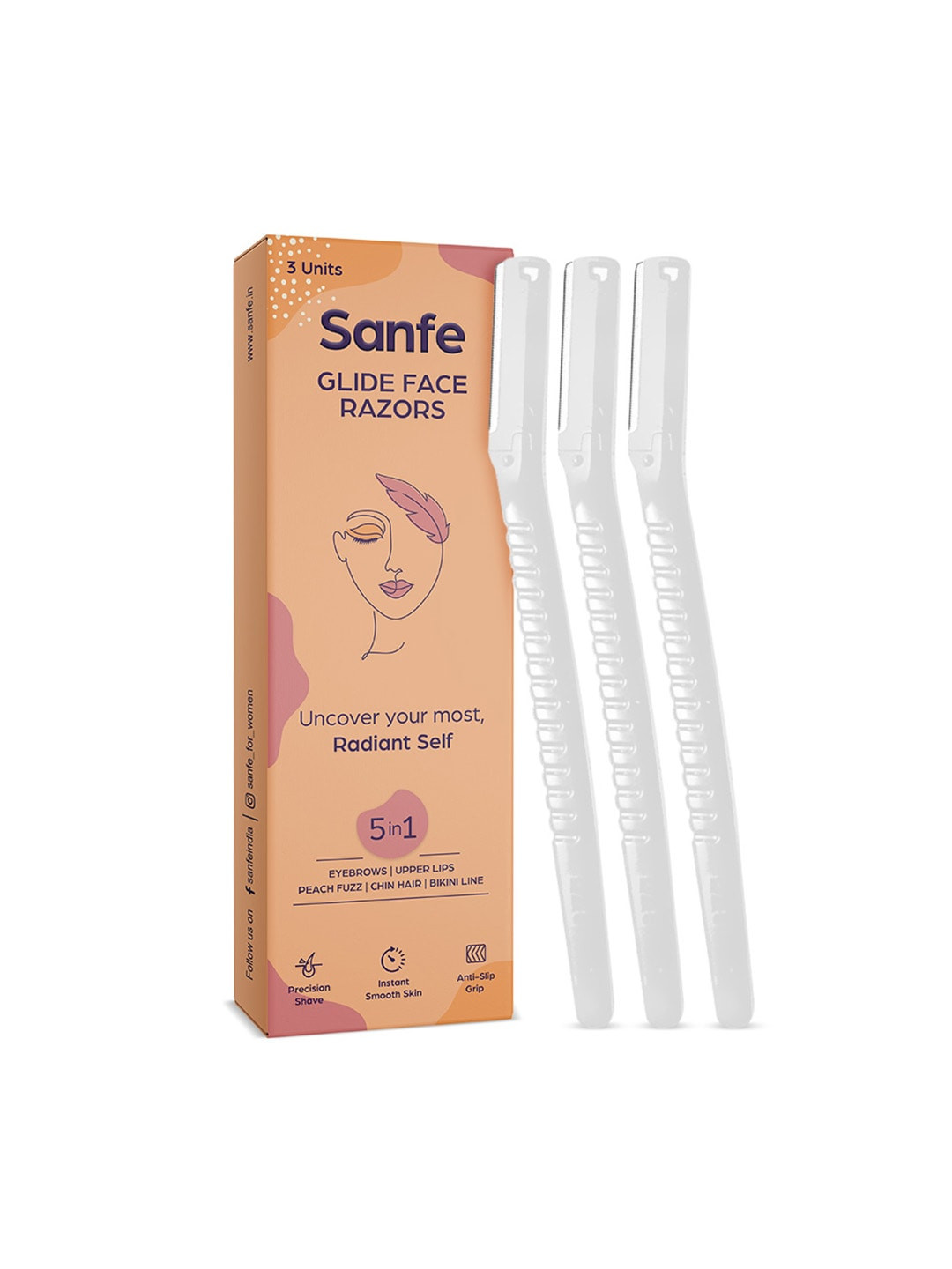 Sanfe Women Glide Reusable Face & Eyebrow Razor For Painless Hair Removal - 3 Pcs