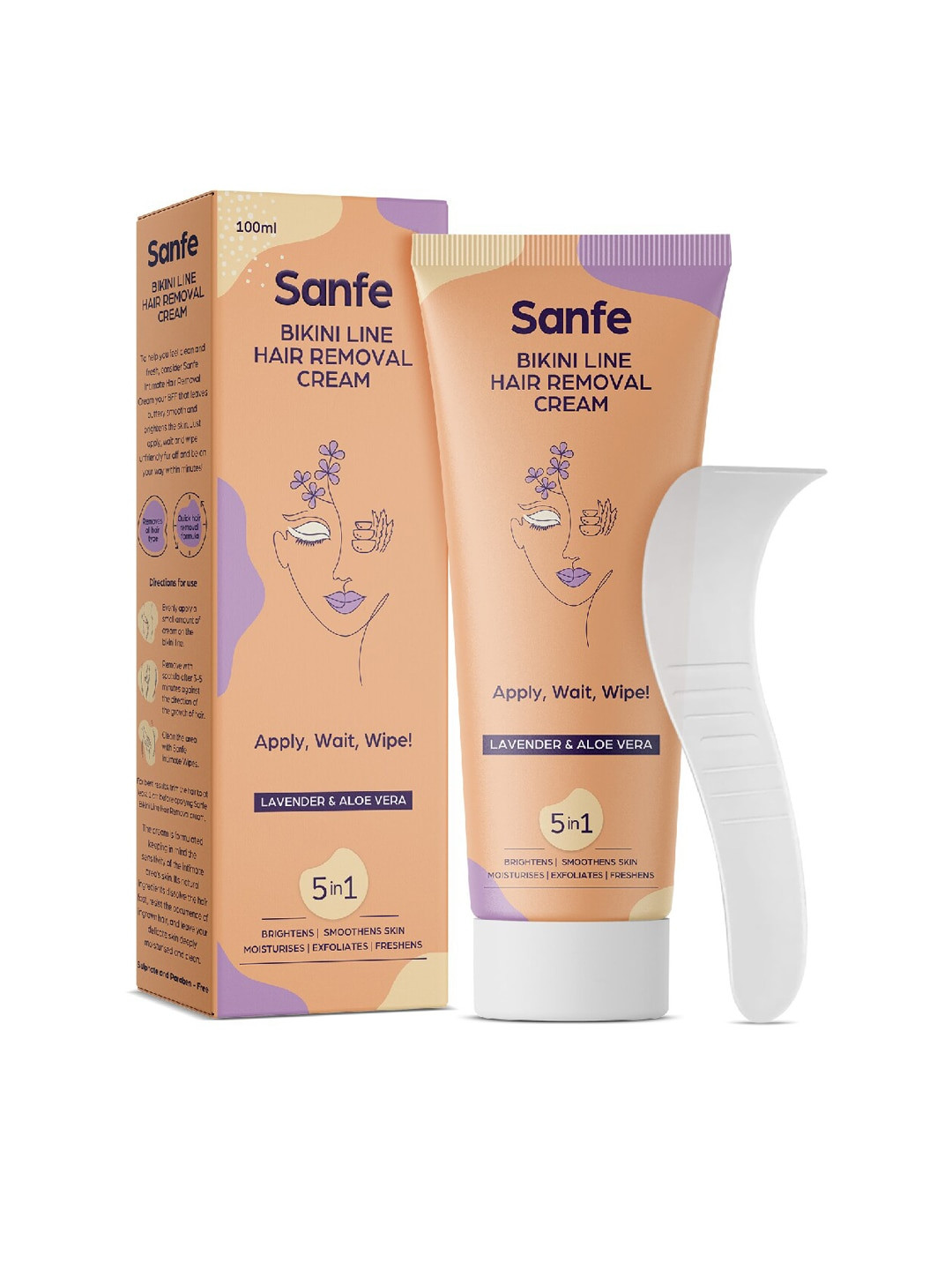 Sanfe Hair Removal Cream with Aloe Vera & Coconut Extracts - 100ml