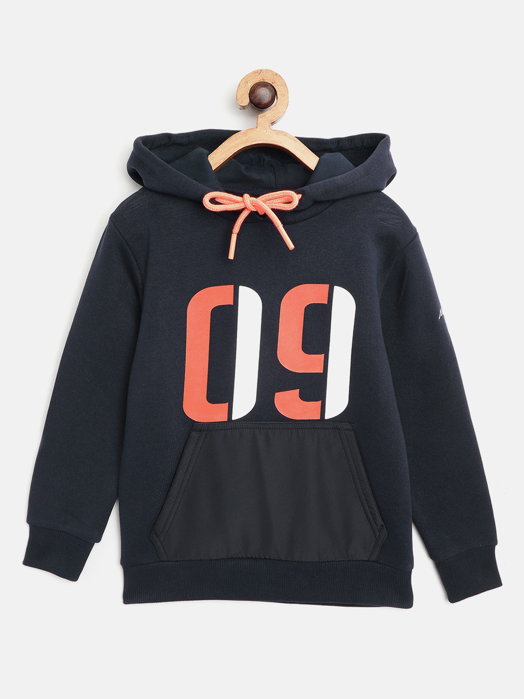 Alcis Boys Navy Blue & White Alphanumeric Print Hooded Sweatshirt