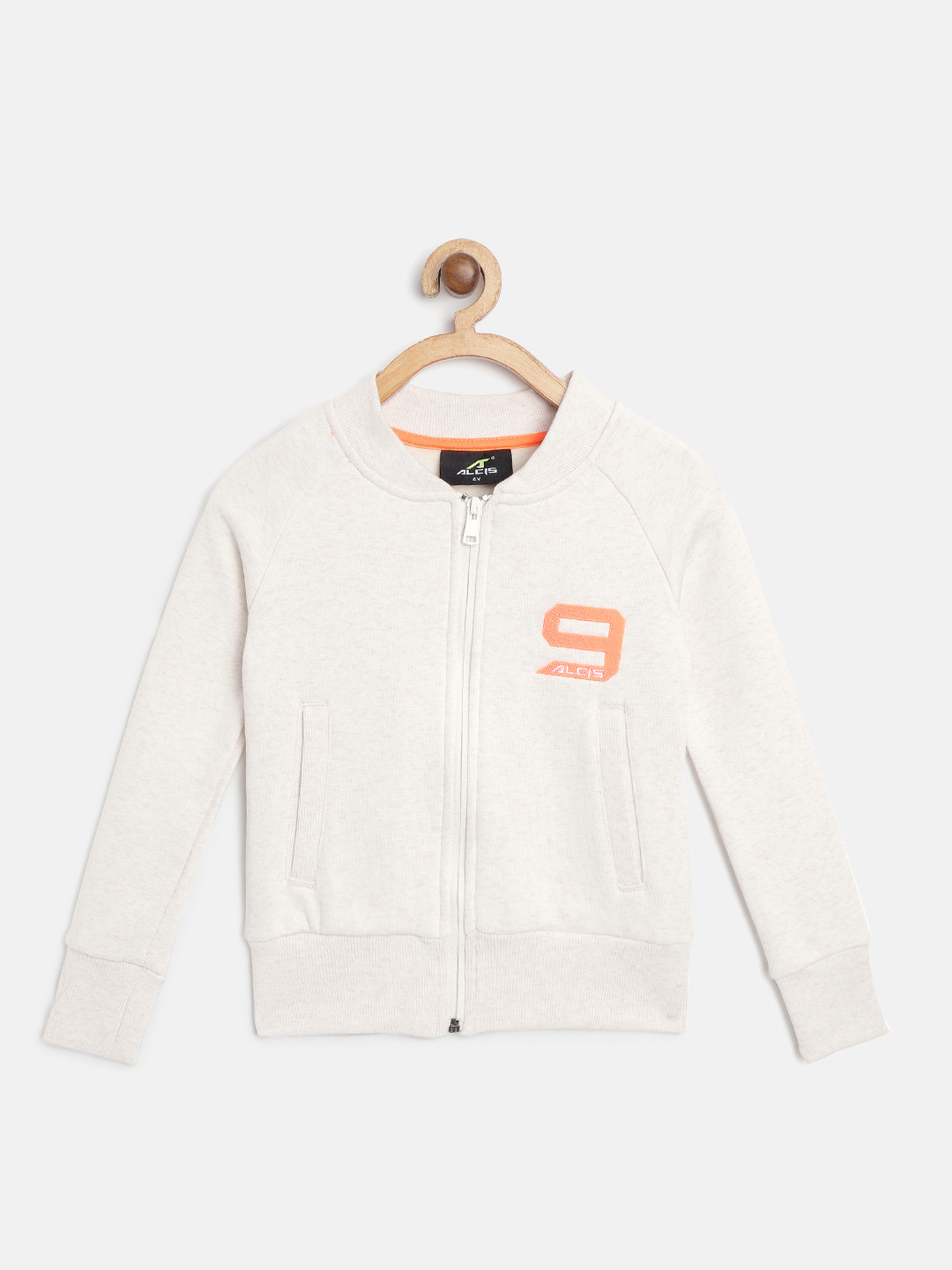 Alcis Girls Off-White Solid Sweatshirt with Embroidered Detail