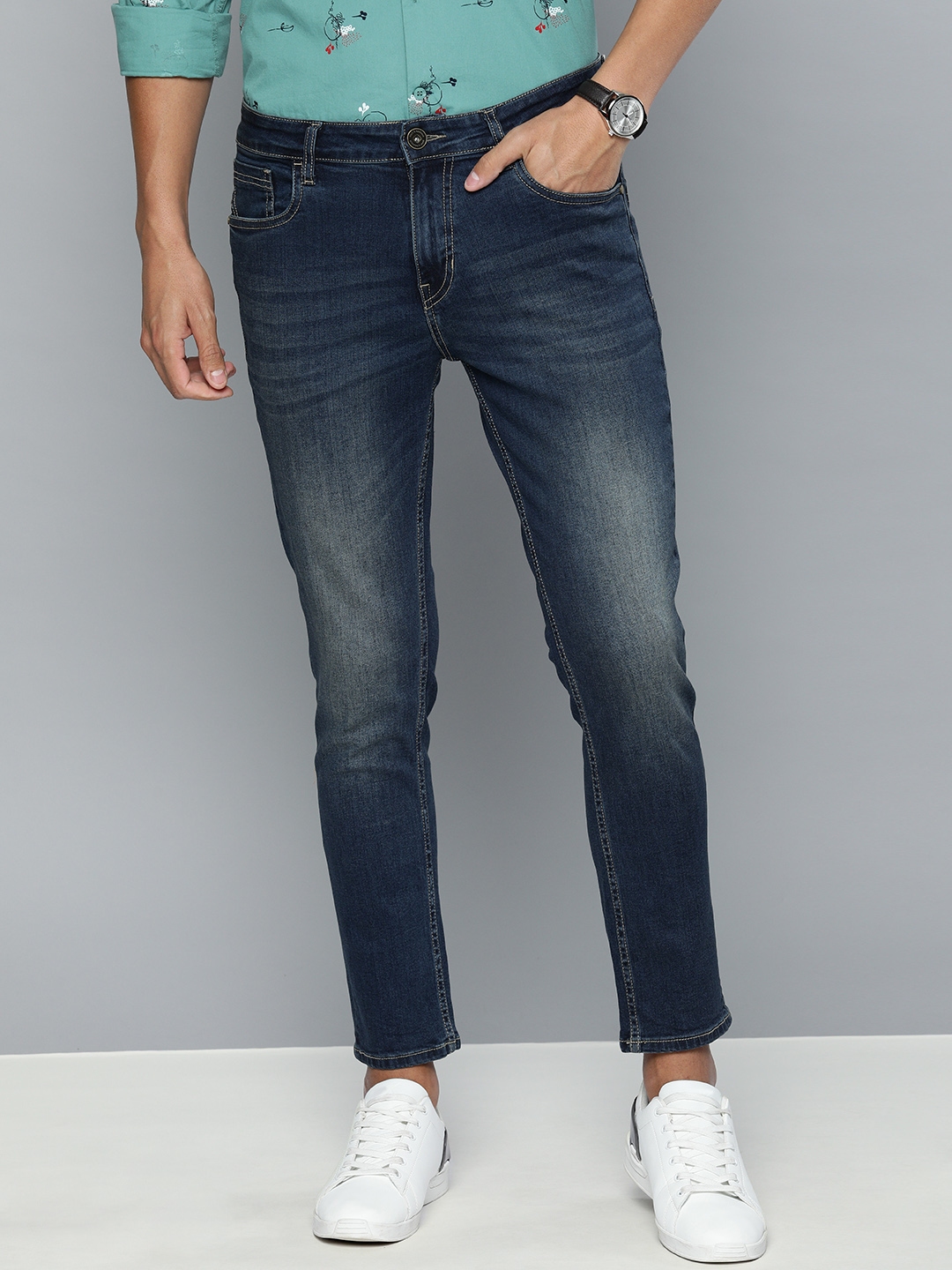 DTT straight fit jeans in mid stone wash blue, ASOS
