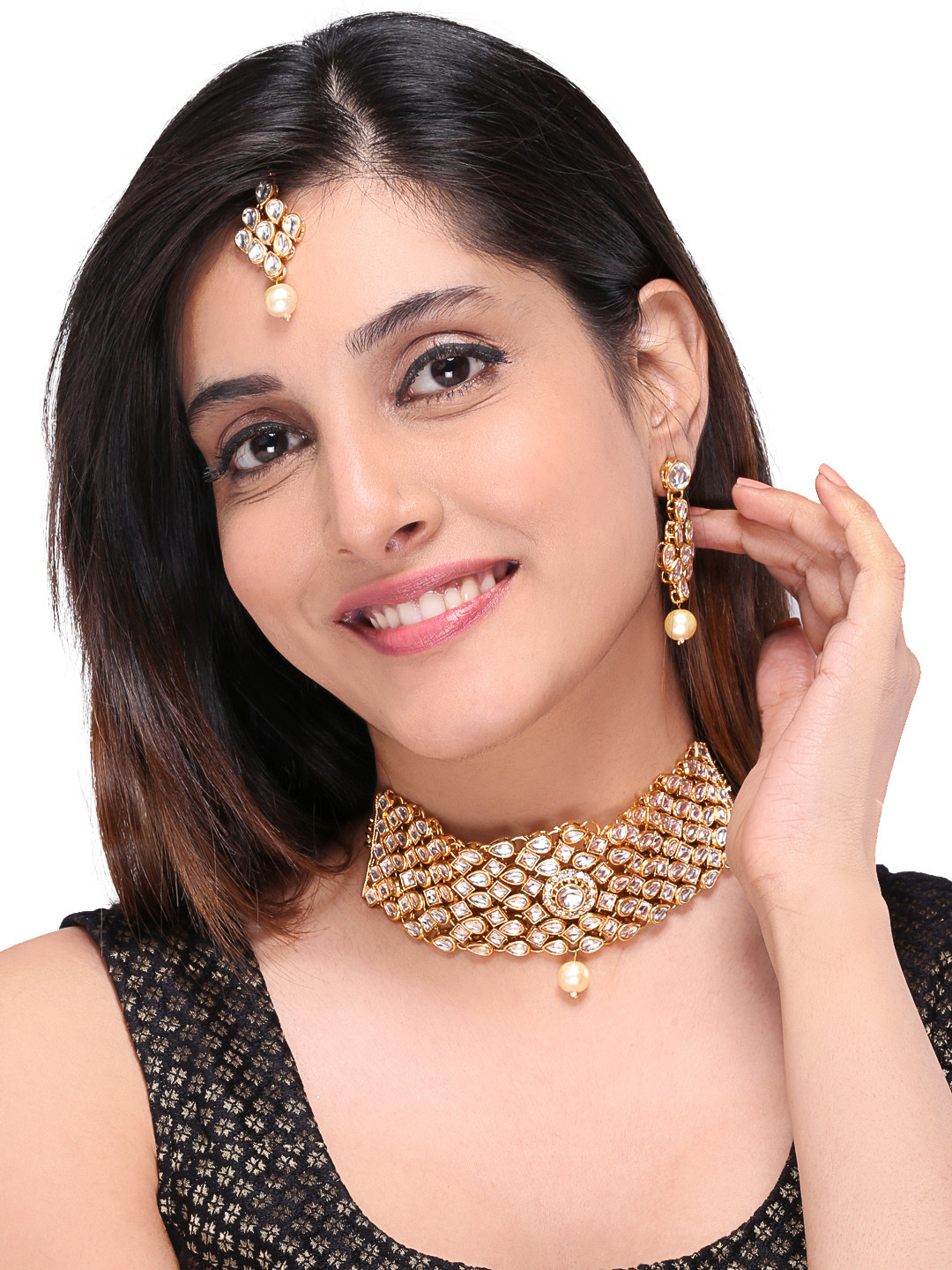 Yellow Chimes Gold-Plated & Kundan-Studded Jadau Jewellery Set