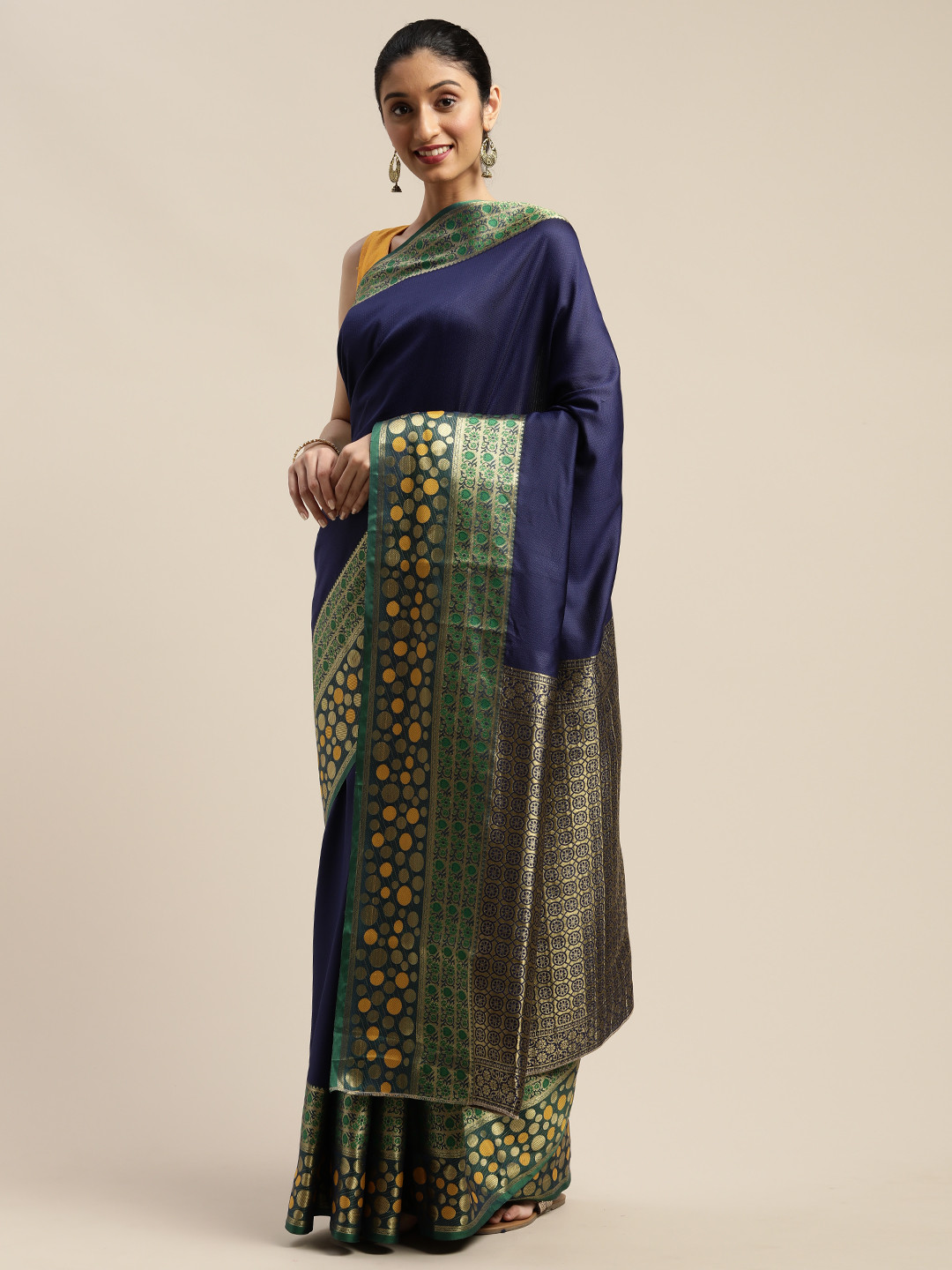 Mitera Blue Silk Blend Solid Mysore Silk Saree