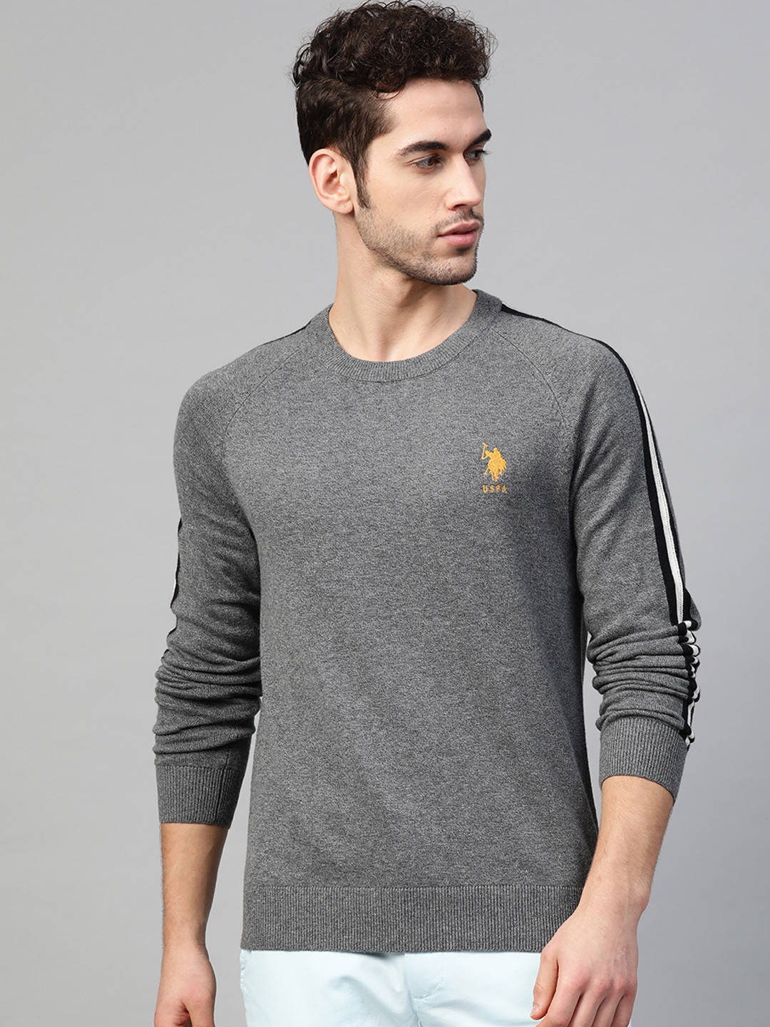 U.S. Polo Assn. Men Grey Side Stripe Detail Pullover