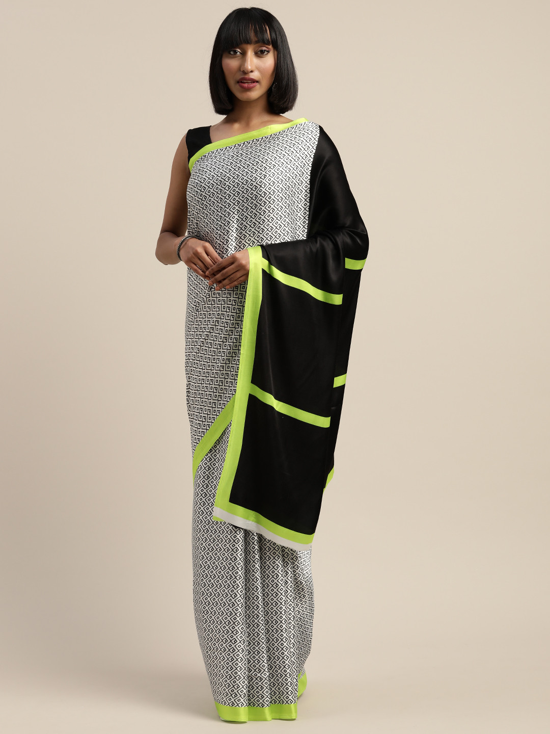 Mitera Black & White Liva Printed Sustainable Saree