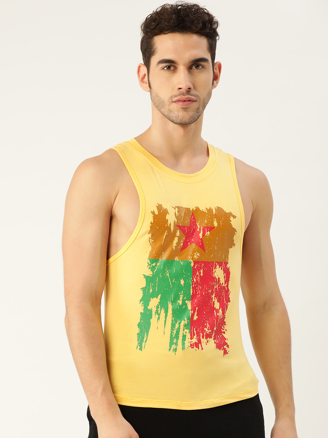 ROMEO ROSSI Men Yellow & Green Printed Round Neck T-shirt