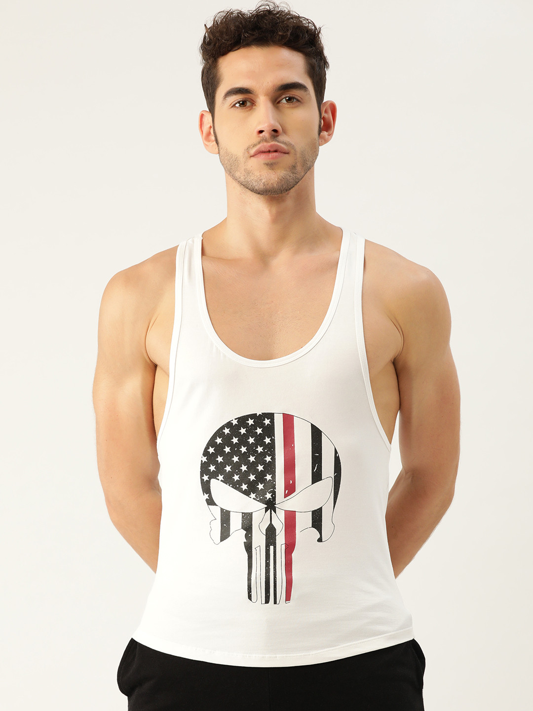 ROMEO ROSSI Men White & Black Printed Round Neck T-shirt