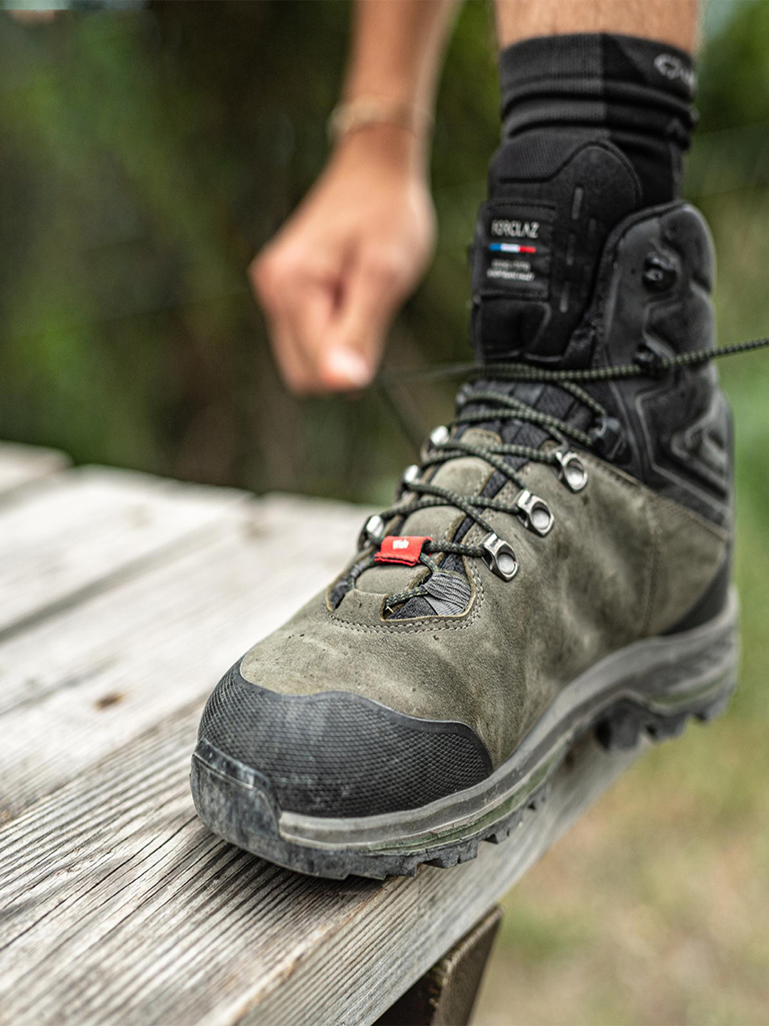 Decathlon FORCLAZ - Men Khaki Waterproof Leather Ankle-High Trekking Shoes