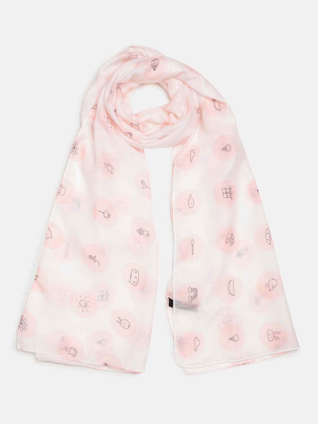 J Style Girls White & Pink Quirky Printed Stole