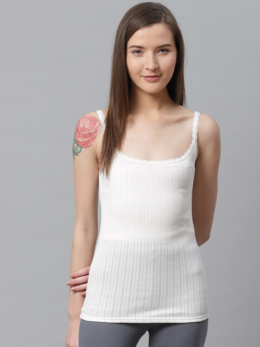 Marks & Spencer Women Pack of 2 White Self Design Thermal Camisole