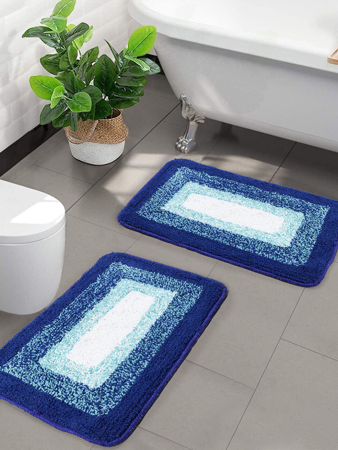 Saral Home Set of 2 Blue Textured Bath Rugs