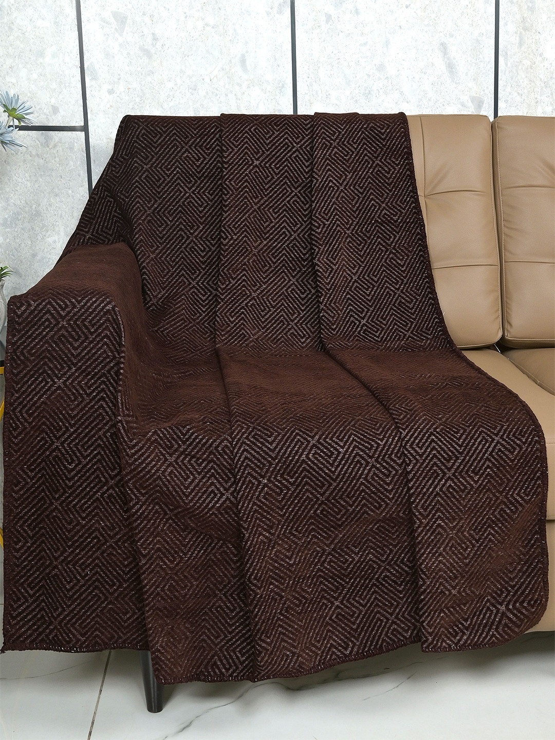 Saral Home Brown Geometric 3 Seater Reversible Sofa Throw