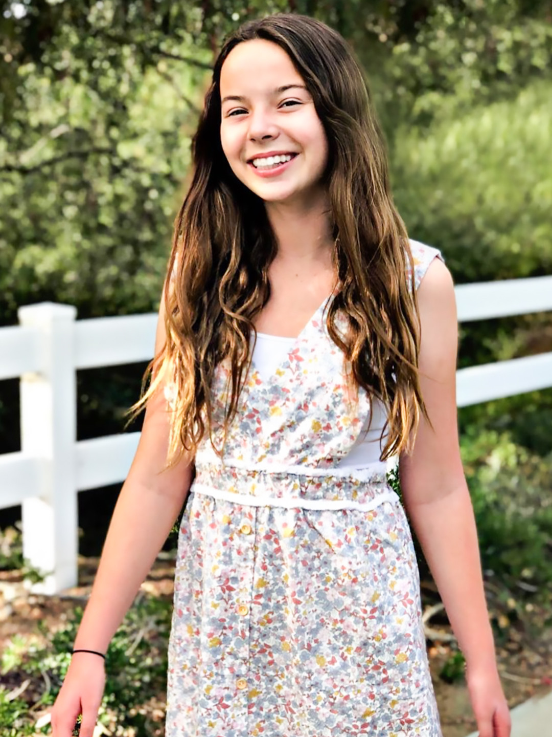 Cherry Crumble Girls White & Pink Floral Print Corduroy Pinafore Dress with Frayed Detail