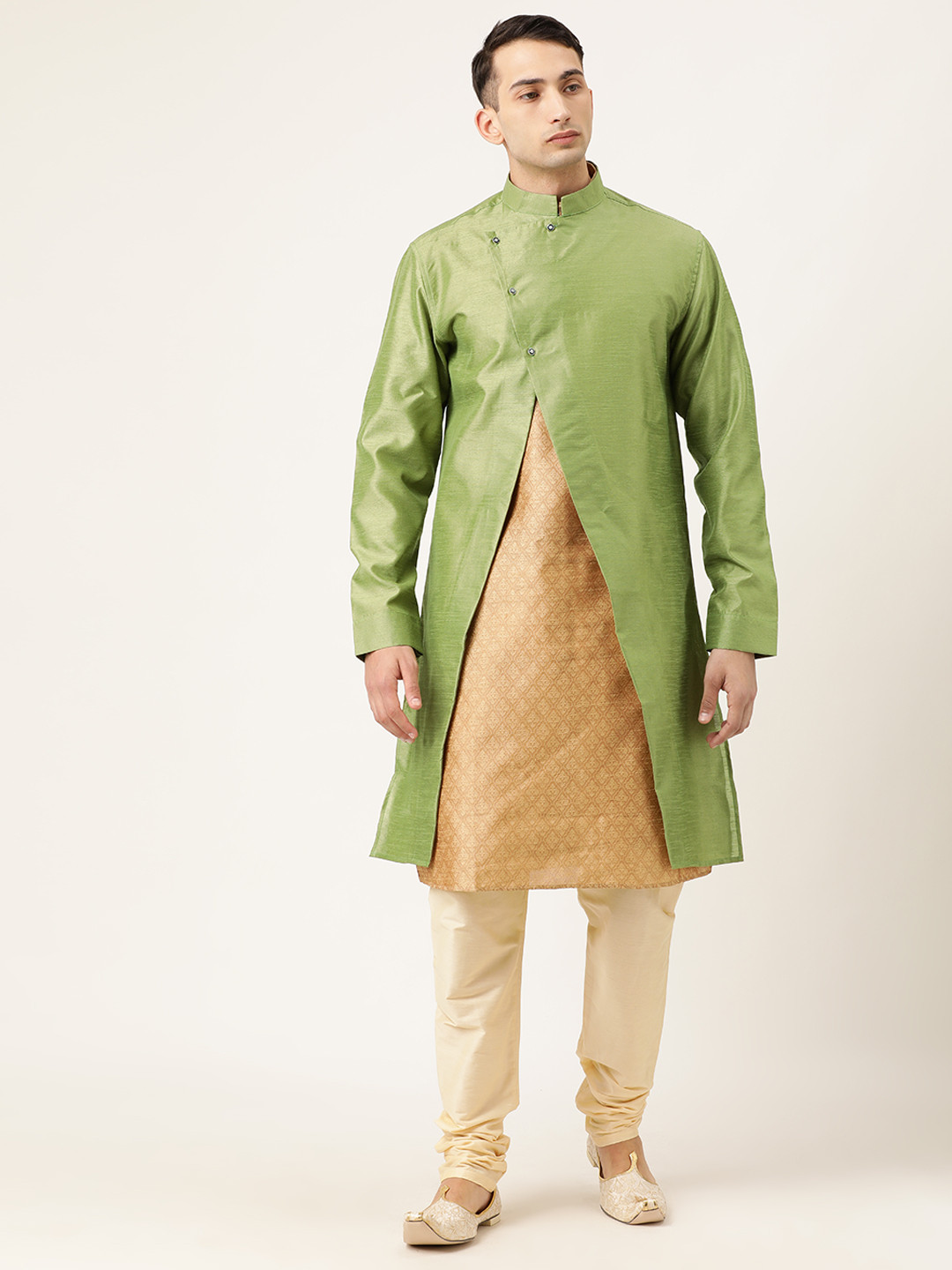 The Indian Garage Co Men Green Solid Sherwani Jacket