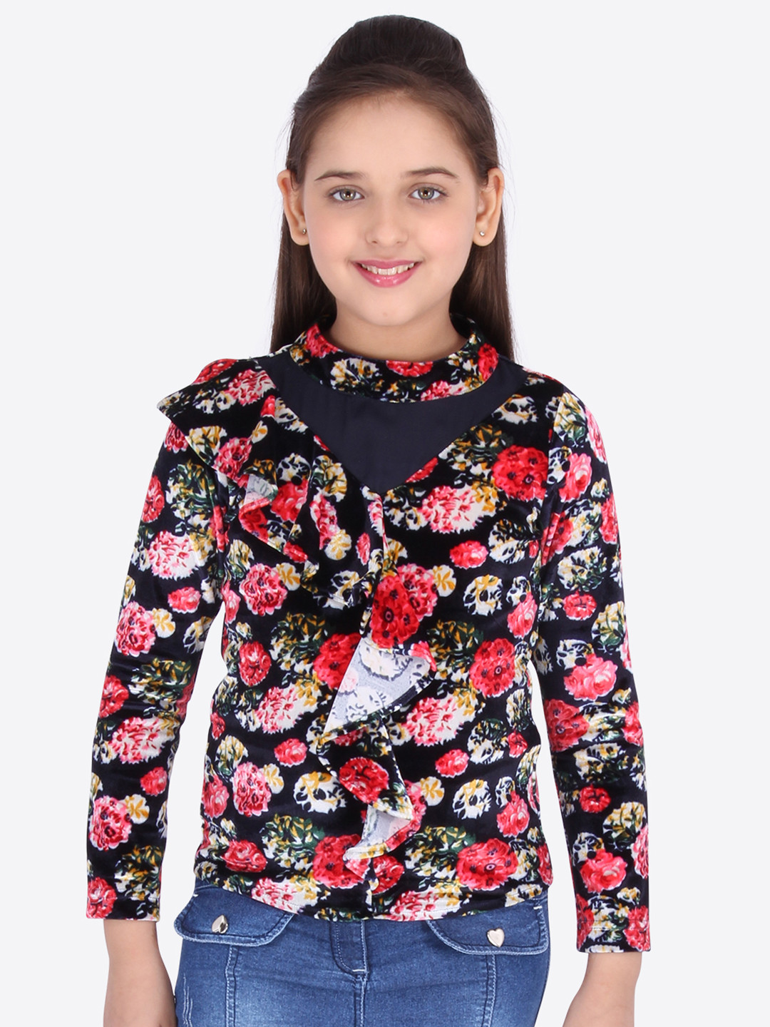 CUTECUMBER Girls Navy Blue Printed Top