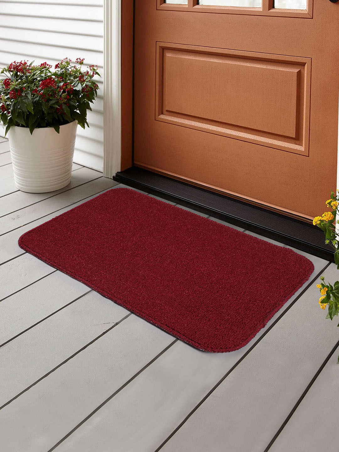 Saral Home Maroon Solid Polypropylene Anti-Skid Door Mat