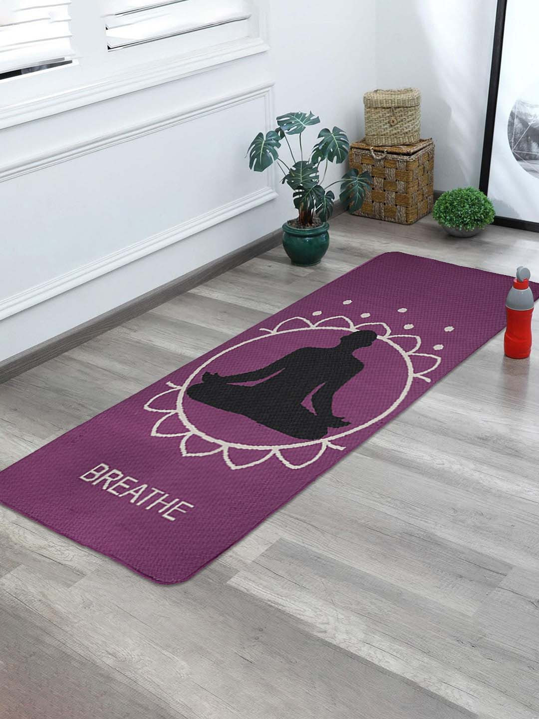 Saral Home Unisex Purple, Black & White Self Design Handloom Made Anti Skid Yoga Mat