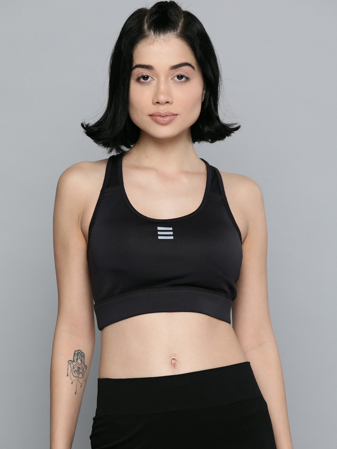 Alcis Black & Grey Non-Wired Lightly Padded 360 Degree Support Workout Bra ECWBTAW20003110