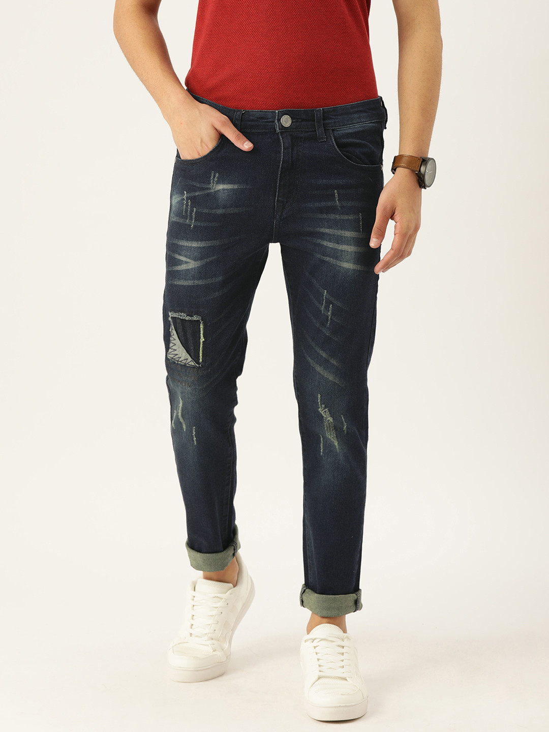 Campus Sutra Men Blue Slim Fit Bio Wash Mid-Rise Mildly Distressed Jeans