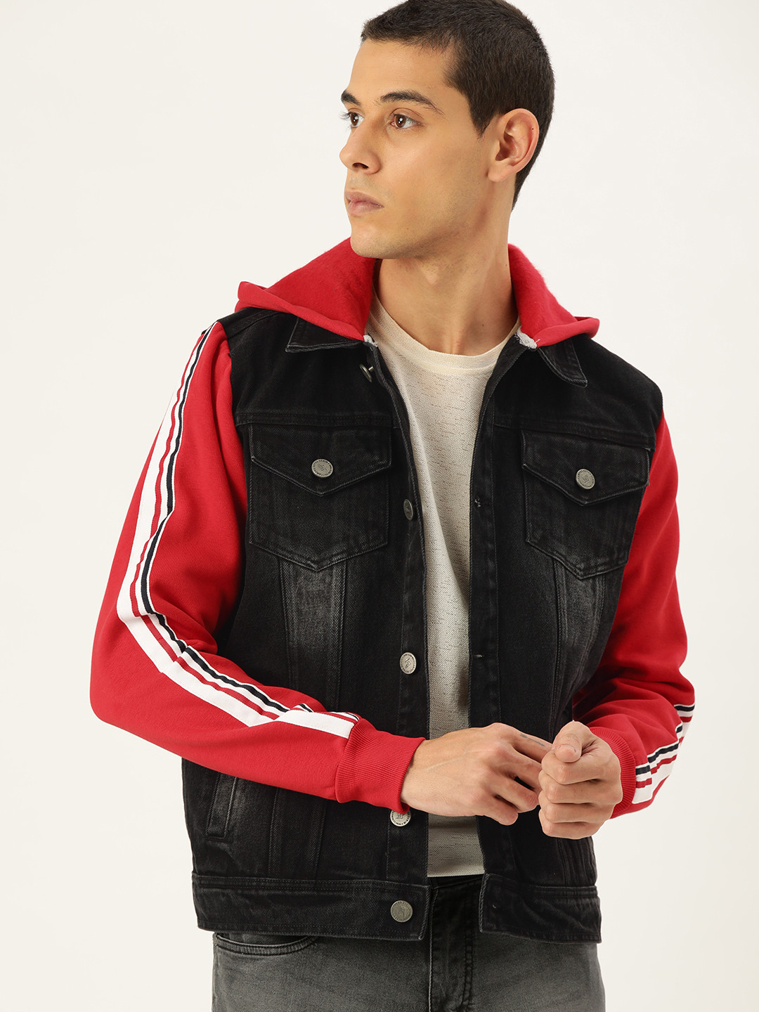 Campus Sutra Men Black Solid Bio-Wash Denim Jacket