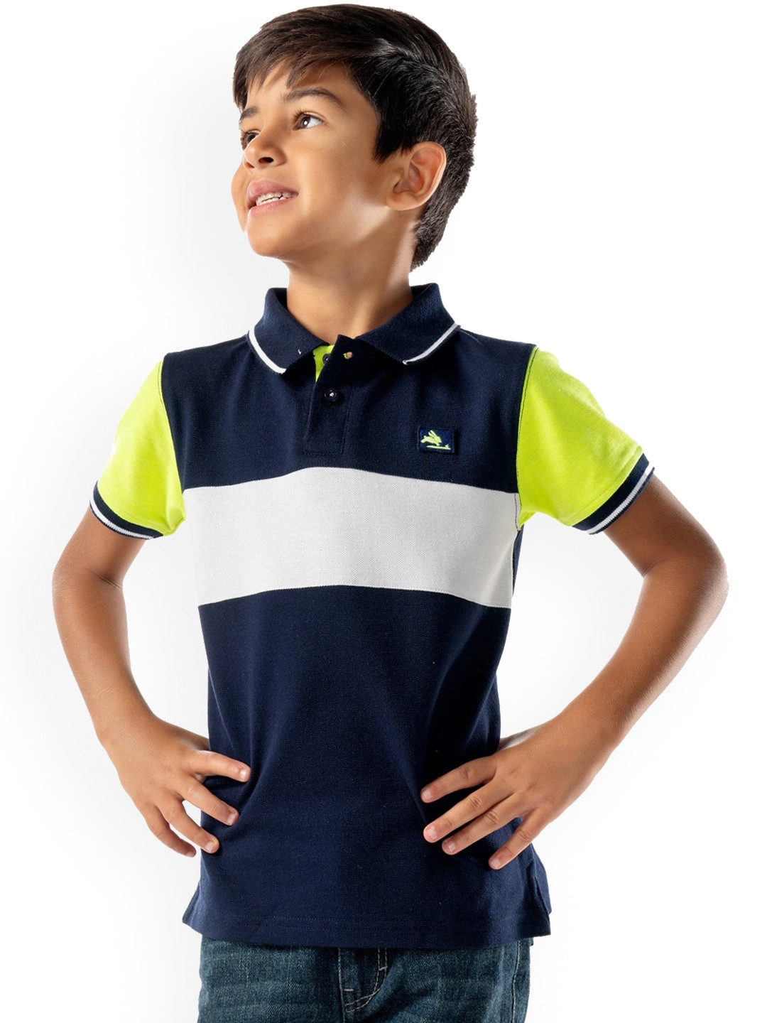 Cherry Crumble Kids Navy Blue Colourblocked Polo Collar T-shirt