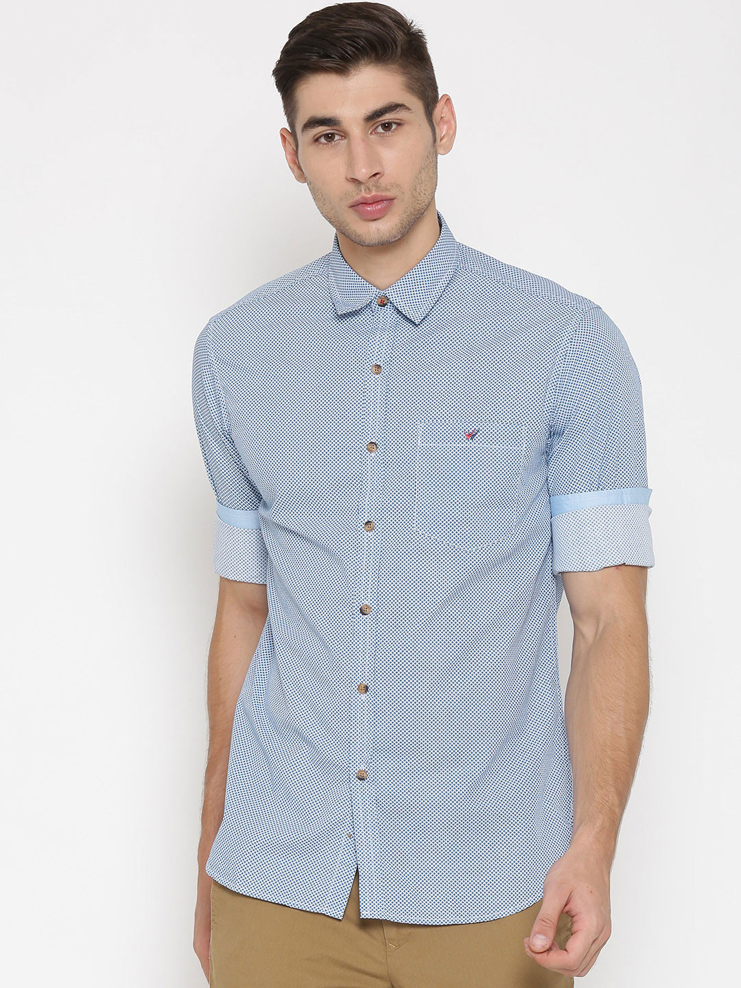 Wills Lifestyle Men Blue Slim Fit Printed Casual Shirt