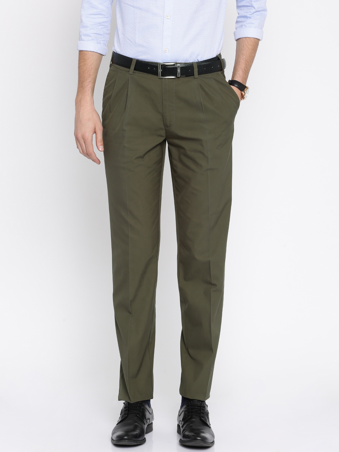 Buy Online Women Olive Green Solid Trousers at best price  Plussin