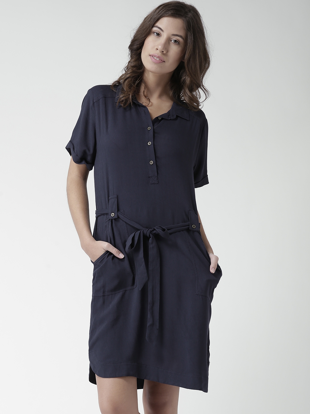 Navy shirt dress new deals look