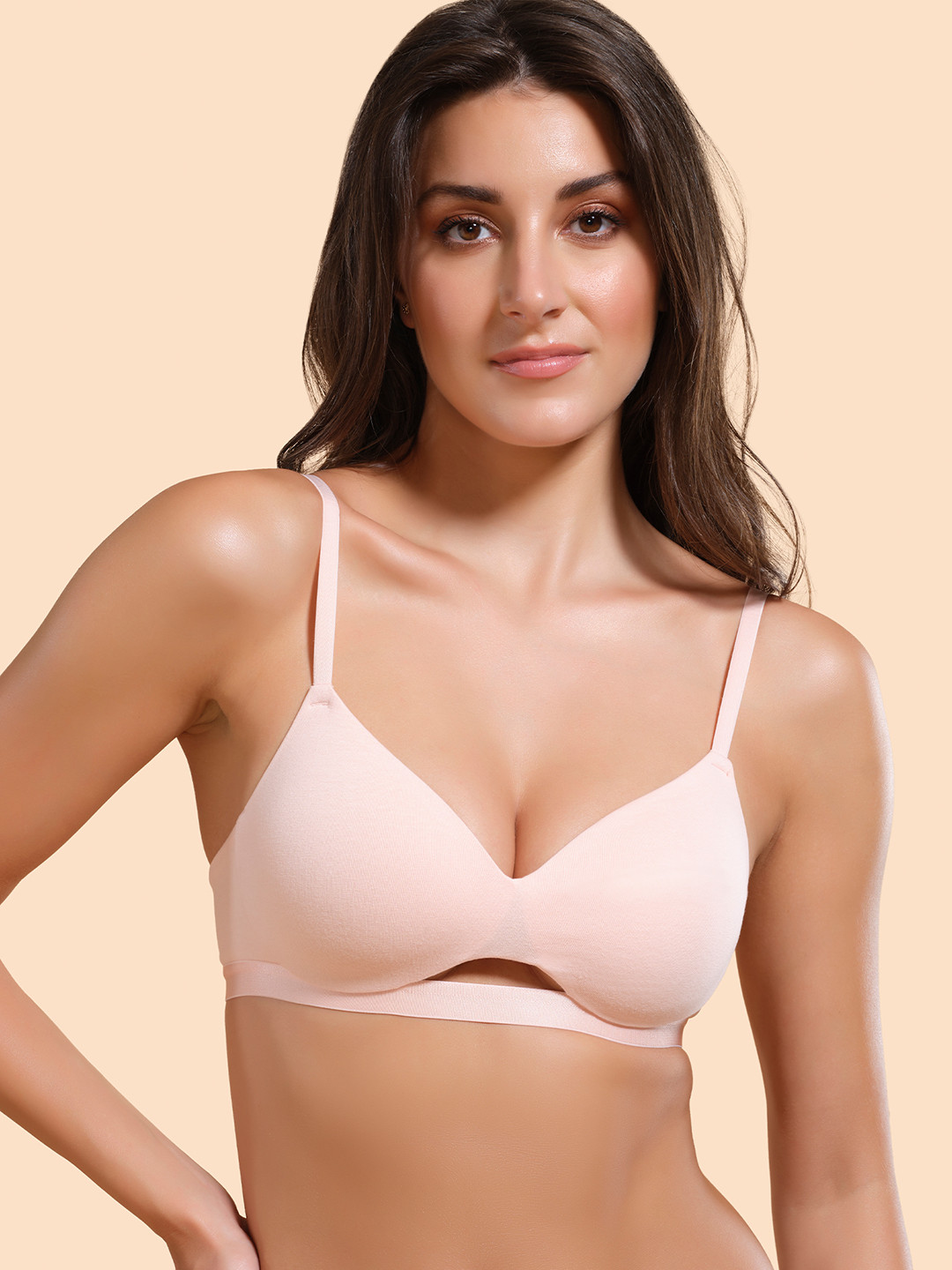Enamor Padded Non-Wired Medium Coverage Soft Cups and Invisi Neckline Cotton T-Shirt Bra
