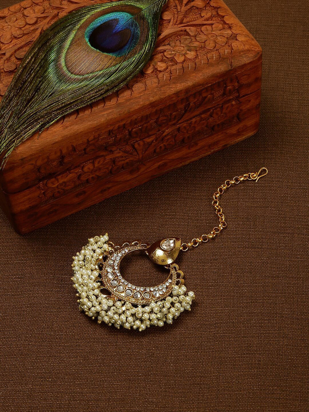 Fida Gold-Toned & White Maang Tikka