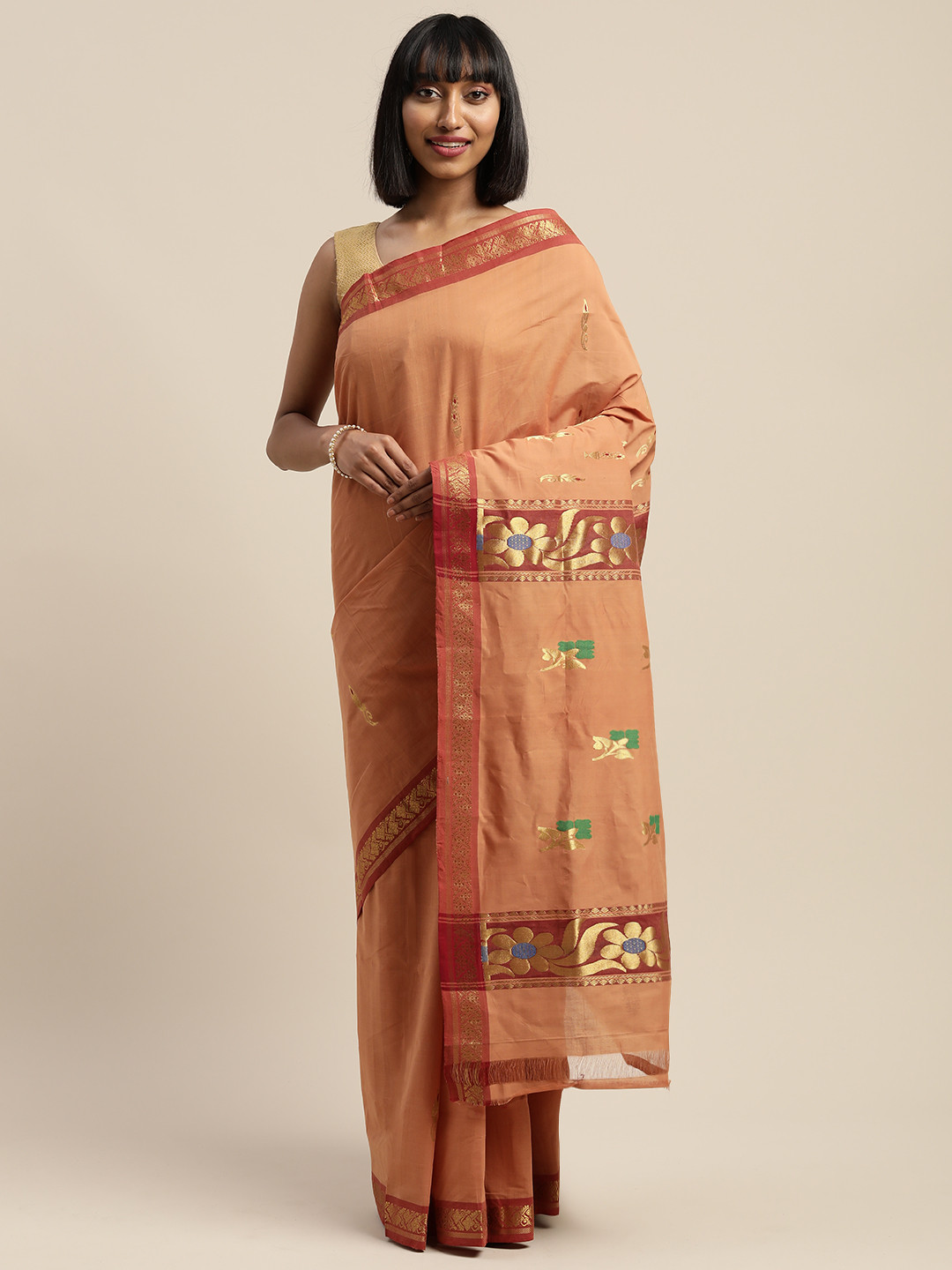 APCO Brown Solid Pure Cotton Sustainable Saree