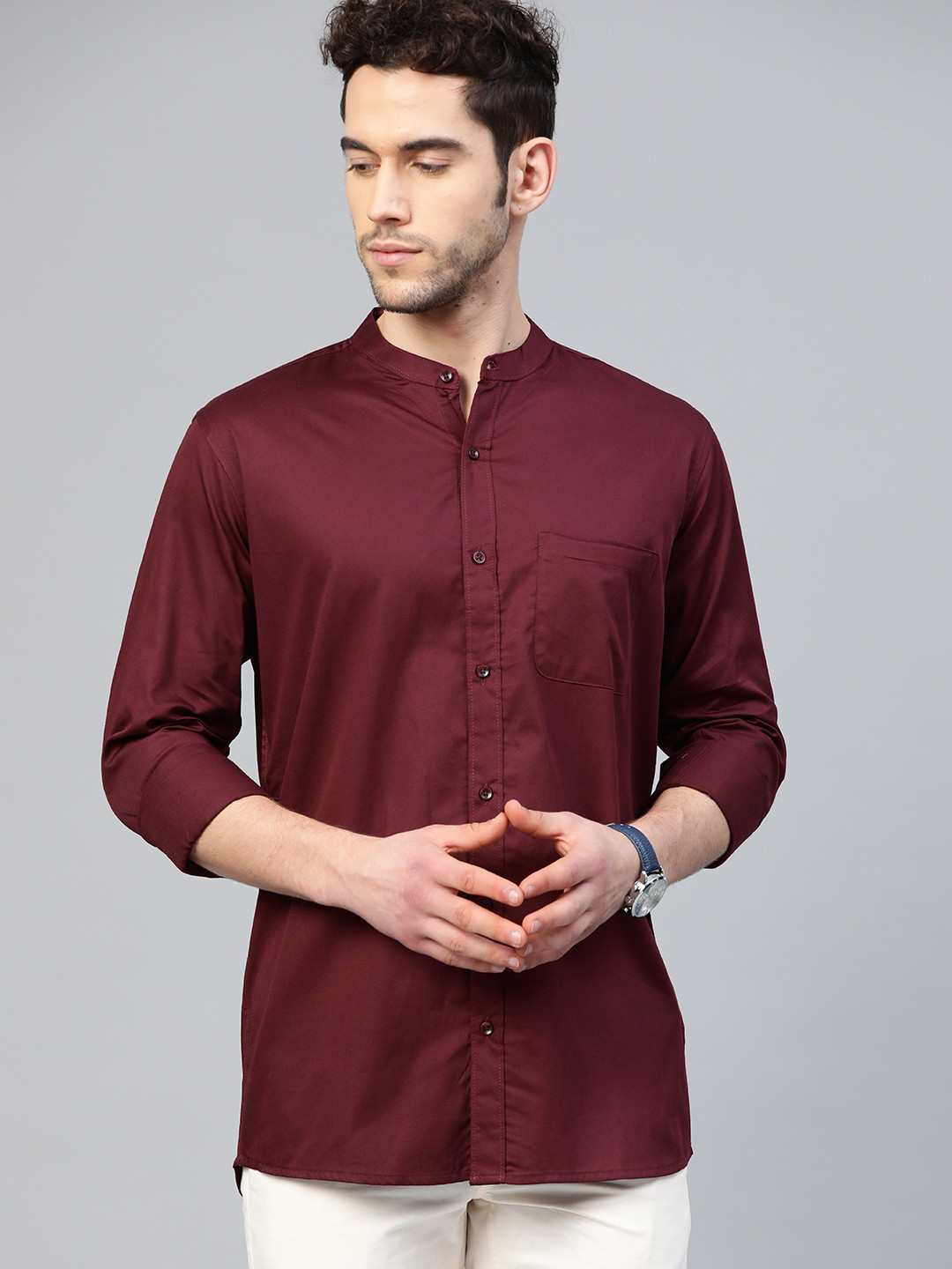 DENNISON Men Maroon Smart Slim Fit Water & Stain Repellent Solid Casual Shirt